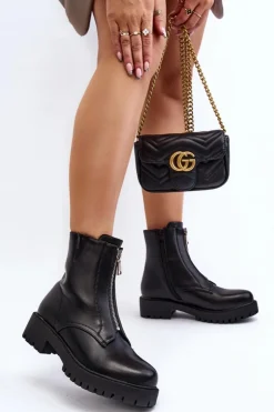 Boto Czarne Botki|Botki Płaskie*Damskie Botki Z Suwakiem Czarne Tisaia