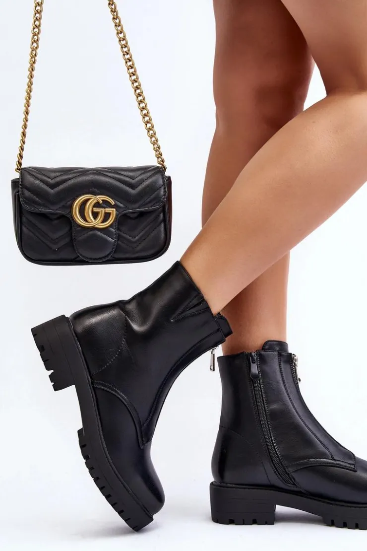 Boto Czarne Botki|Botki Płaskie*Damskie Botki Z Suwakiem Czarne Tisaia