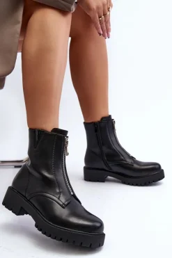 Boto Czarne Botki|Botki Płaskie*Damskie Botki Z Suwakiem Czarne Tisaia