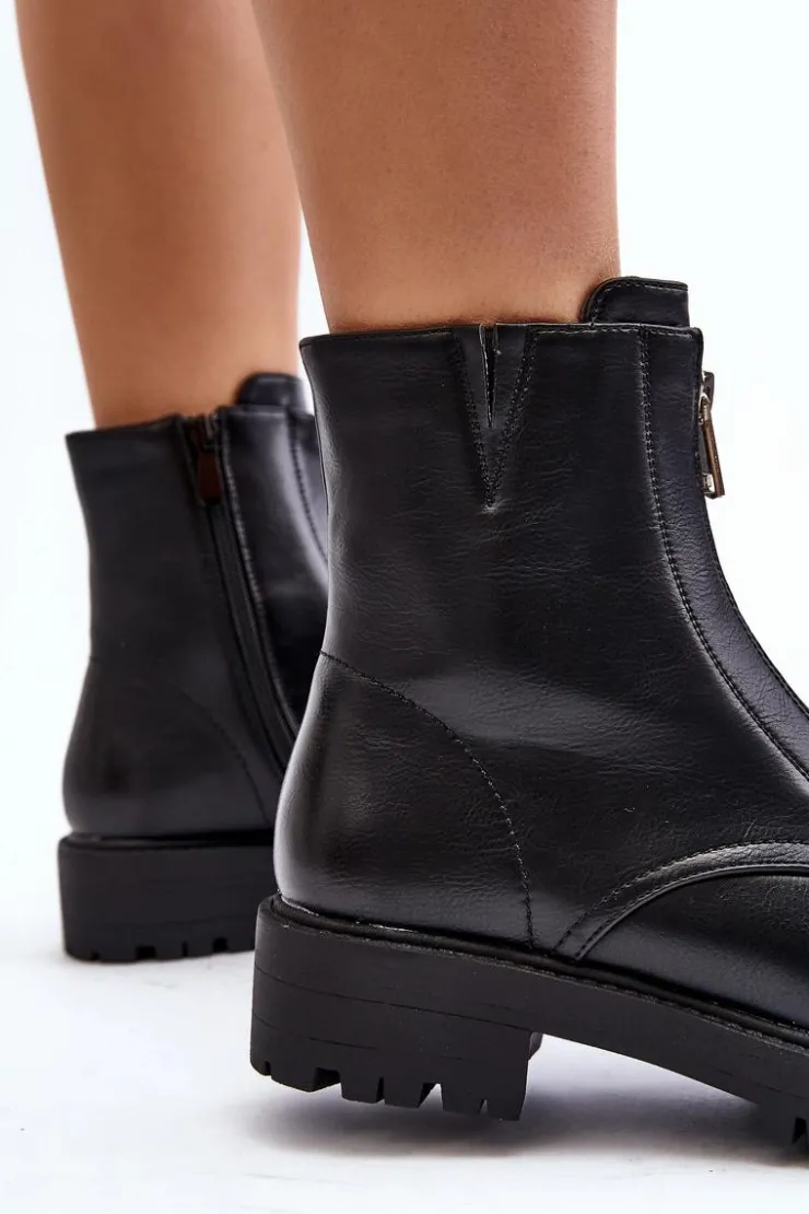 Boto Czarne Botki|Botki Płaskie*Damskie Botki Z Suwakiem Czarne Tisaia