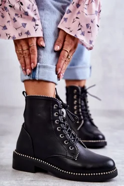 Damskie Boto Damskie Botki Z Ćwiekami Czarne Rostill