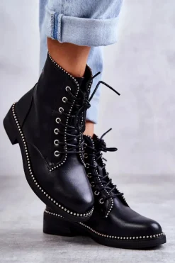 Damskie Boto Damskie Botki Z Ćwiekami Czarne Rostill