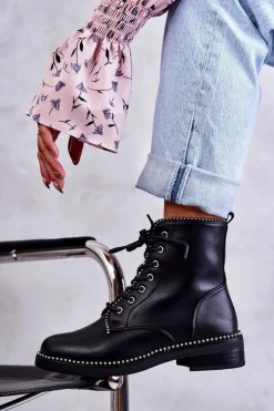 Damskie Boto Damskie Botki Z Ćwiekami Czarne Rostill