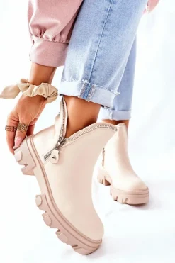 Sale Boto Damskie Botki Z Wycięciami Beżowe Rhythm