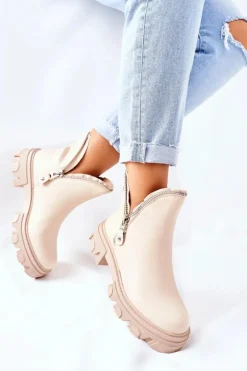 Sale Boto Damskie Botki Z Wycięciami Beżowe Rhythm