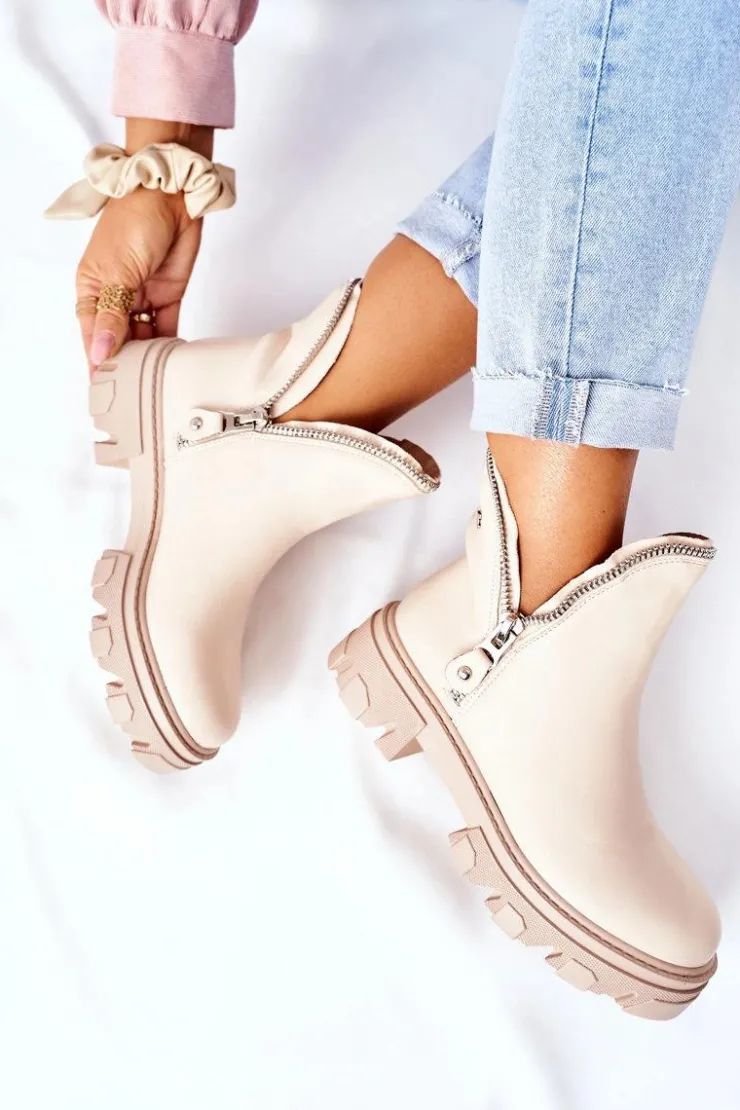 Sale Boto Damskie Botki Z Wycięciami Beżowe Rhythm