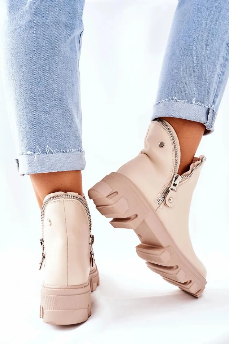 Sale Boto Damskie Botki Z Wycięciami Beżowe Rhythm