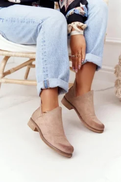 Online Boto Damskie Botki Z Wycięciami Beżowe Hillary