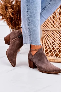 Damskie Boto Damskie Botki Z Wycięciem Na Słupku Zamszowe Brązowe Lawrence