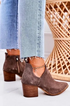 Damskie Boto Damskie Botki Z Wycięciem Na Słupku Zamszowe Brązowe Lawrence