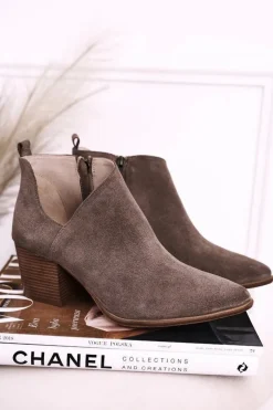 Damskie Boto Damskie Botki Z Wycięciem Na Słupku Zamszowe Brązowe Lawrence