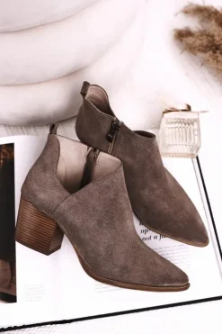 Damskie Boto Damskie Botki Z Wycięciem Na Słupku Zamszowe Brązowe Lawrence