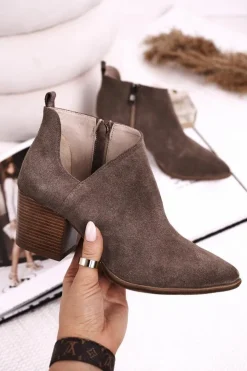 Damskie Boto Damskie Botki Z Wycięciem Na Słupku Zamszowe Brązowe Lawrence