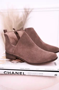 Damskie Boto Damskie Botki Z Wycięciem Zamszowe Brązowe Clarence