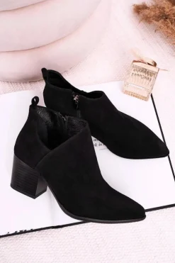Boto Botki Wiosenne|Botki Na Słupku*Damskie Botki Z Wycięciem Na Słupku Zamszowe Czarne Lawrence