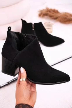 Boto Botki Wiosenne|Botki Na Słupku*Damskie Botki Z Wycięciem Na Słupku Zamszowe Czarne Lawrence