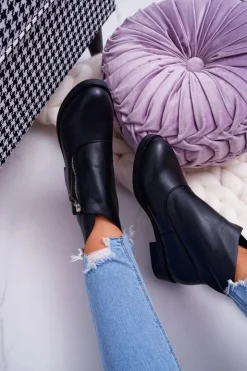 Damskie Boto Damskie Botki Z Zamkiem Czarne Juno