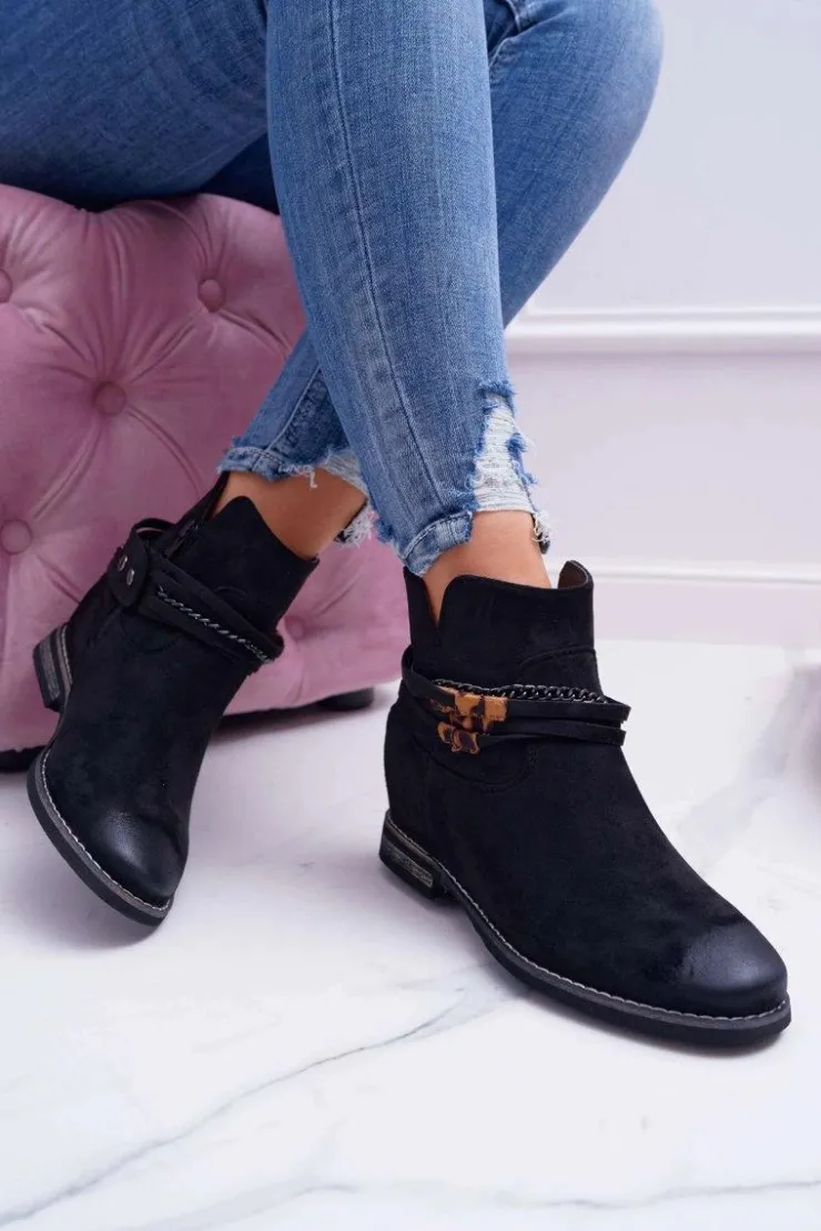 Damskie Buty damskie Vinceza Damskie Botki Zamszowe Ukryty Koturn Czarne Mirley