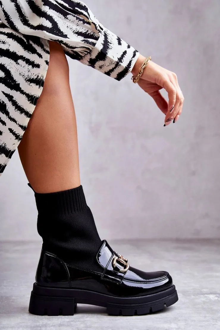 New Boto Damskie Botki Ze Skarpetą Wsuwane Czarne Sofia