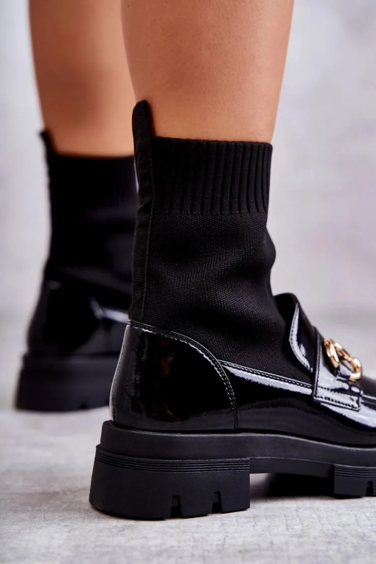 New Boto Damskie Botki Ze Skarpetą Wsuwane Czarne Sofia