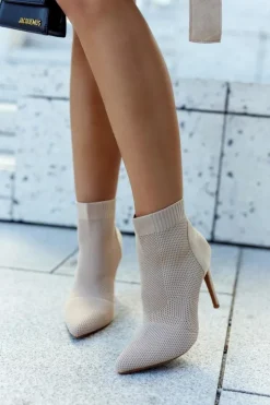 Damskie buty S.Barski Botki Wiosenne|Brązowe I Beżowe Botki*Damskie Botki Ze Skarpetą Na Szpilce Beżowe Last Night