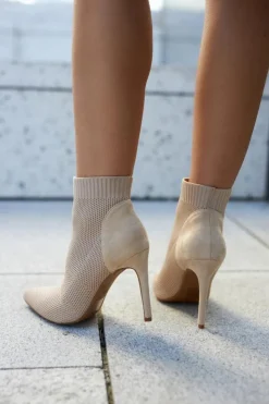 Damskie buty S.Barski Botki Wiosenne|Brązowe I Beżowe Botki*Damskie Botki Ze Skarpetą Na Szpilce Beżowe Last Night