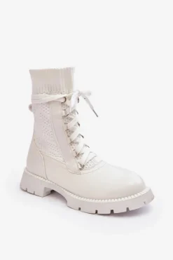 Damskie Boto Damskie Botki Ze Skarpetą Sznurowane Białe Gentiana