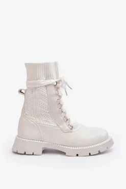 Damskie Boto Damskie Botki Ze Skarpetą Sznurowane Białe Gentiana