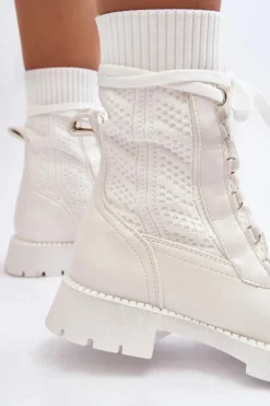 Damskie Boto Damskie Botki Ze Skarpetą Sznurowane Białe Gentiana