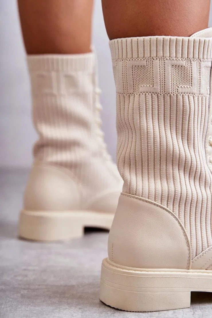 Damskie Boto Damskie Botki Ze Skarpetą Na Płaskim Obcasie Beżowe Liam