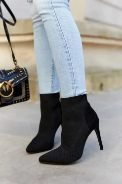 New Damskie buty S.Barski Damskie Botki Ze Skarpetą Na Szpilce Czarne Last Night