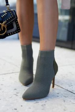 Damskie Damskie buty S.Barski Damskie Botki Ze Skarpetą Na Szpilce Khaki Last Night