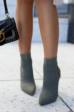 Damskie Damskie buty S.Barski Damskie Botki Ze Skarpetą Na Szpilce Khaki Last Night