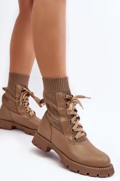Boto Botki Wiosenne|Botki Sznurowane*Damskie Botki Ze Skarpetą Sznurowane Brązowe Gentiana Brązowy