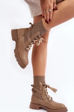 Boto Botki Wiosenne|Botki Sznurowane*Damskie Botki Ze Skarpetą Sznurowane Brązowe Gentiana Brązowy