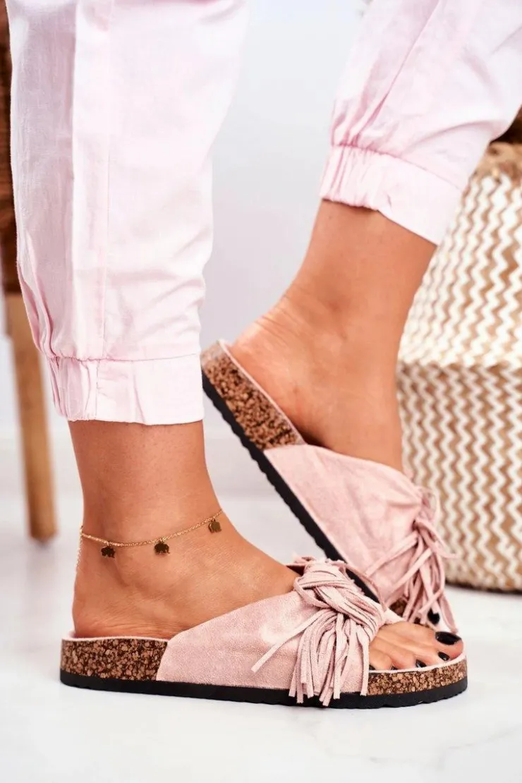 Boto Klapki Korkowe|Klapki Damskie Klasyczne*Damskie Brudny Róż Klapki Na Korku Frędzle Marina