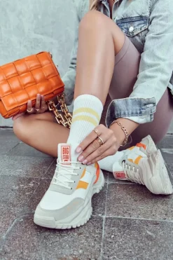 Big Star Shoes Buty Sportowe Big Star|Sneakersy Damskie*Damskie Buty Sportowe Big Star JJ274A411 Biało-Beżowe