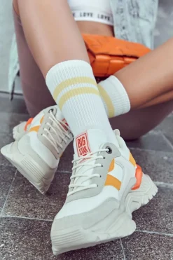 Big Star Shoes Buty Sportowe Big Star|Sneakersy Damskie*Damskie Buty Sportowe Big Star JJ274A411 Biało-Beżowe