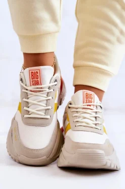 Big Star Shoes Buty Sportowe Big Star|Sneakersy Damskie*Damskie Buty Sportowe Big Star JJ274A411 Biało-Beżowe