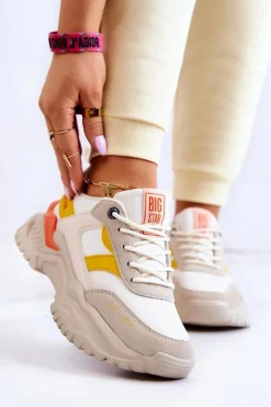 Big Star Shoes Buty Sportowe Big Star|Sneakersy Damskie*Damskie Buty Sportowe Big Star JJ274A411 Biało-Beżowe