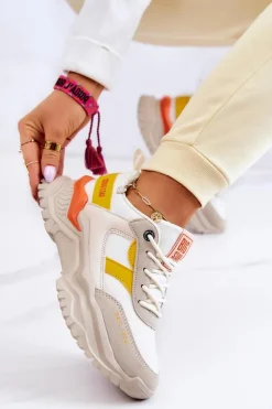 Big Star Shoes Buty Sportowe Big Star|Sneakersy Damskie*Damskie Buty Sportowe Big Star JJ274A411 Biało-Beżowe