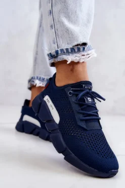 Big Star Shoes Buty Sportowe Big Star*Damskie Buty Sportowe Memory Foam Big Star JJ274274 Granatowe