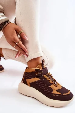 Big Star Shoes Buty Sportowe Big Star|Sneakersy Damskie*Damskie Buty Sportowe Memory Foam System Big Star KK274404 Brązowe Brązowy