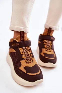 Big Star Shoes Buty Sportowe Big Star|Sneakersy Damskie*Damskie Buty Sportowe Memory Foam System Big Star KK274404 Brązowe Brązowy