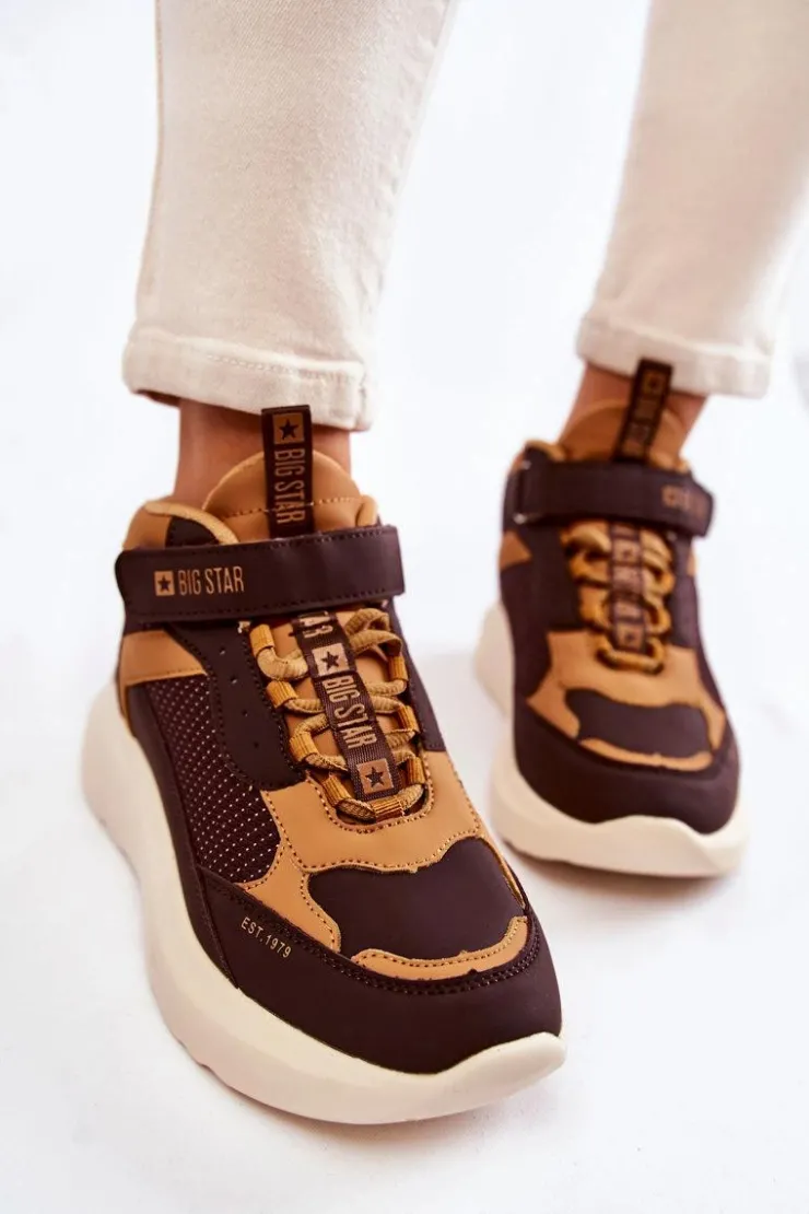 Big Star Shoes Buty Sportowe Big Star|Sneakersy Damskie*Damskie Buty Sportowe Memory Foam System Big Star KK274404 Brązowe Brązowy
