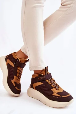 Big Star Shoes Buty Sportowe Big Star|Sneakersy Damskie*Damskie Buty Sportowe Memory Foam System Big Star KK274404 Brązowe Brązowy
