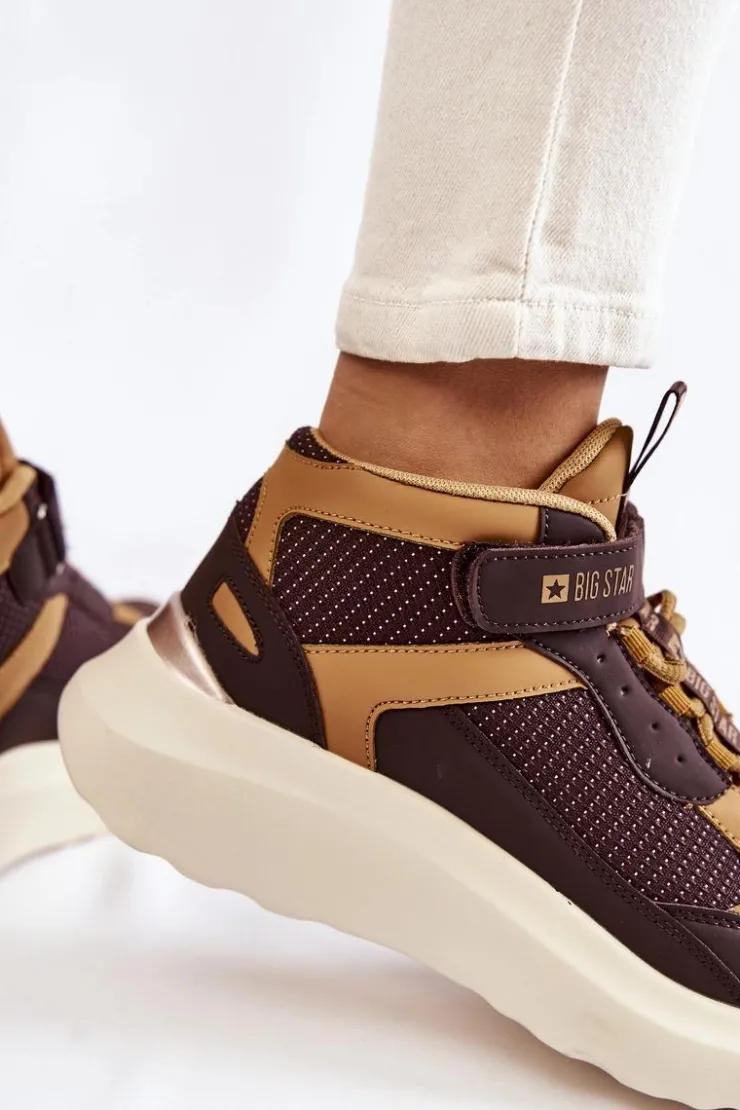 Big Star Shoes Buty Sportowe Big Star|Sneakersy Damskie*Damskie Buty Sportowe Memory Foam System Big Star KK274404 Brązowe Brązowy