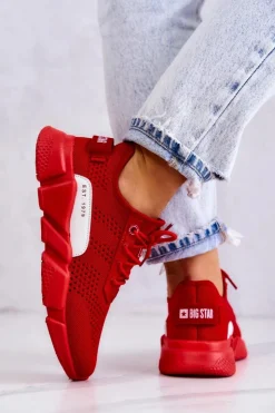Big Star Shoes Buty Sportowe Big Star*Damskie Buty Sportowe Memory Foam Big Star JJ274270 Czerwone