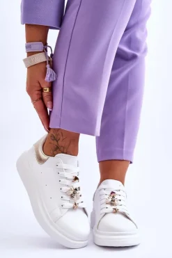 Outlet Boto Damskie Buty Sportowe Na Masywnej Platformie Biało-Złote Chante