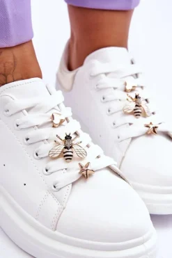 Outlet Boto Damskie Buty Sportowe Na Masywnej Platformie Biało-Złote Chante